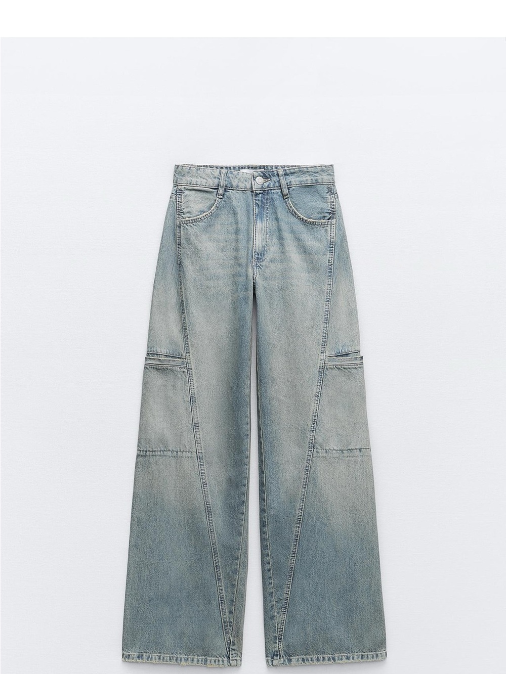 Zara Mid-Rise TRF Cargo Jeans Blue Waist 30